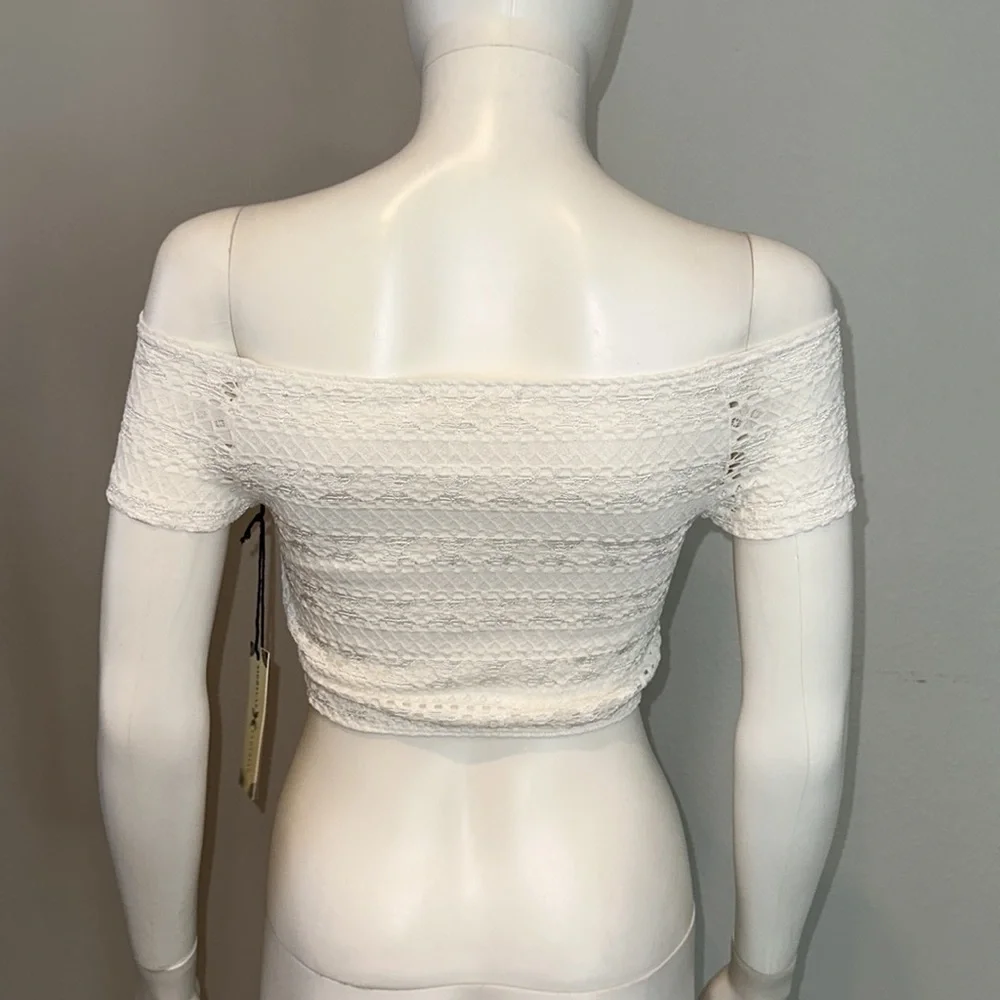 NIGHTCAP Anthropologie *Navajo* white lace crop boho mini micro festival top XS